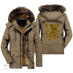 ScotsTee Shop Scottish Houston Clan Scottish Legend Lion Tartan Faux Fur Hooded Parka Jacket