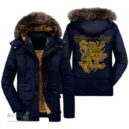 ScotsTee Shop Scottish Houston Clan Scottish Legend Lion Tartan Faux Fur Hooded Parka Jacket