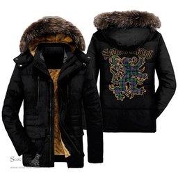 ScotsTee Shop Scottish Logan Ancient Clan Scottish Legend Lion Tartan Faux Fur Hooded Parka Jacket