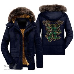 ScotsTee Shop Scottish MacAlpine Ancient Clan Scottish Legend Lion Tartan Faux Fur Hooded Parka Jacket