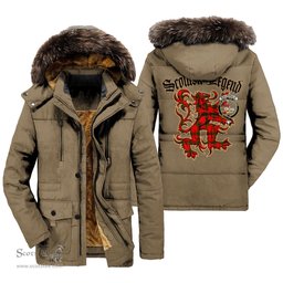 ScotsTee Shop Scottish MacDonald of Sleat Clan Crest Scottish Legend Lion Tartan Faux Fur Hooded Parka Jacket