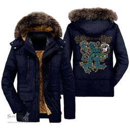 ScotsTee Shop Scottish Lockhart Clan Crest Scottish Legend Lion Tartan Faux Fur Hooded Parka Jacket