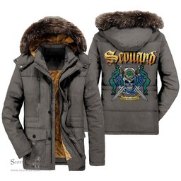 ScotsTee Shop Scottish Irvine Ancient Clan Crest Scottish Legend Lion Tartan Faux Fur Hooded Parka Jacket