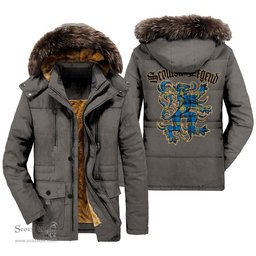 ScotsTee Shop Scottish Laing Clan Scottish Legend Lion Tartan Faux Fur Hooded Parka Jacket