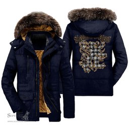 ScotsTee Shop Scottish MacFarlane Black White Ancient Clan Scottish Legend Lion Tartan Faux Fur Hooded Parka Jacket