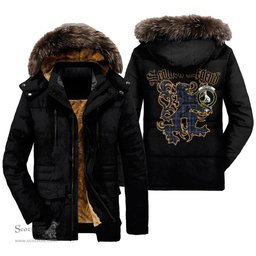 ScotsTee Shop Scottish Hunter Modern Clan Crest Scottish Legend Lion Tartan Faux Fur Hooded Parka Jacket