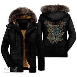 ScotsTee Shop Scottish MacKinlay Ancient Clan Scottish Legend Lion Tartan Faux Fur Hooded Parka Jacket