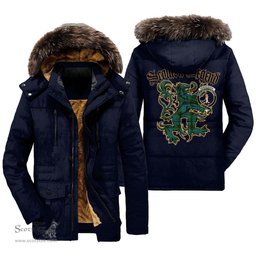 ScotsTee Shop Scottish Henderson Ancient Clan Crest Scottish Legend Lion Tartan Faux Fur Hooded Parka Jacket