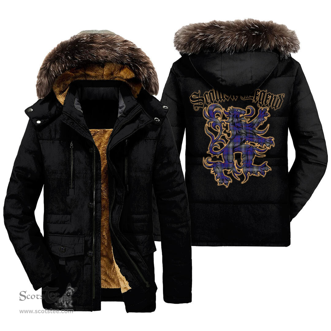 ScotsTee Shop Scottish Kinnaird Clan Scottish Legend Lion Tartan Faux Fur Hooded Parka Jacket