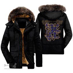 ScotsTee Shop Scottish Kinnaird Clan Scottish Legend Lion Tartan Faux Fur Hooded Parka Jacket