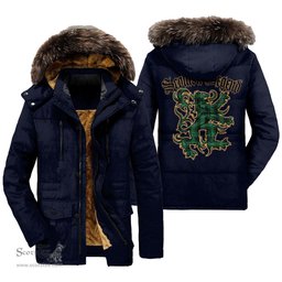 ScotsTee Shop Scottish MacArthur Ancient Clan Scottish Legend Lion Tartan Faux Fur Hooded Parka Jacket