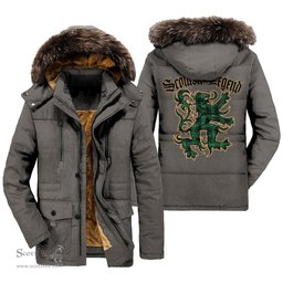 ScotsTee Shop Scottish MacArthur Ancient Clan Scottish Legend Lion Tartan Faux Fur Hooded Parka Jacket