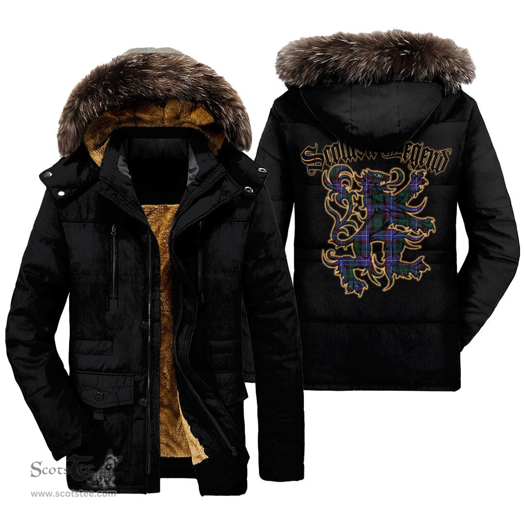 ScotsTee Shop Scottish Hunter Modern Clan Scottish Legend Lion Tartan Faux Fur Hooded Parka Jacket