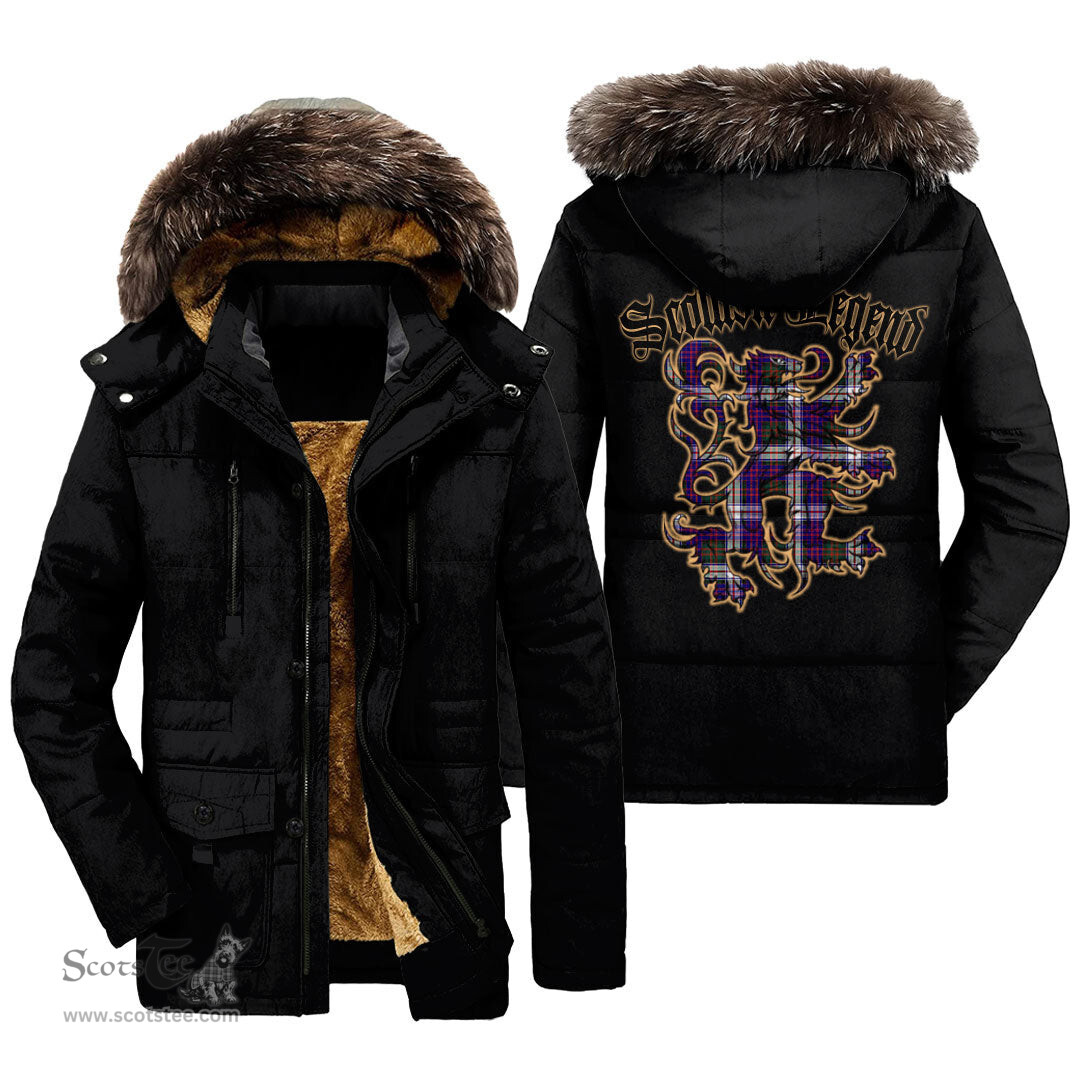 ScotsTee Shop Scottish MacDonald Dress Modern Clan Scottish Legend Lion Tartan Faux Fur Hooded Parka Jacket