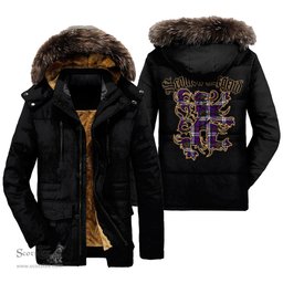 ScotsTee Shop Scottish MacDonald Dress Modern Clan Scottish Legend Lion Tartan Faux Fur Hooded Parka Jacket