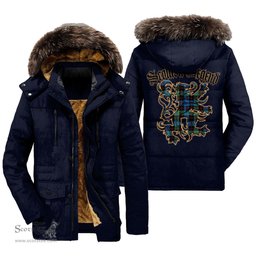ScotsTee Shop Scottish Guthrie Ancient Clan Scottish Legend Lion Tartan Faux Fur Hooded Parka Jacket