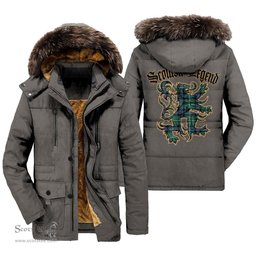 ScotsTee Shop Scottish MacDonald of the Isles Hunting Ancient Clan Scottish Legend Lion Tartan Faux Fur Hooded Parka Jacket