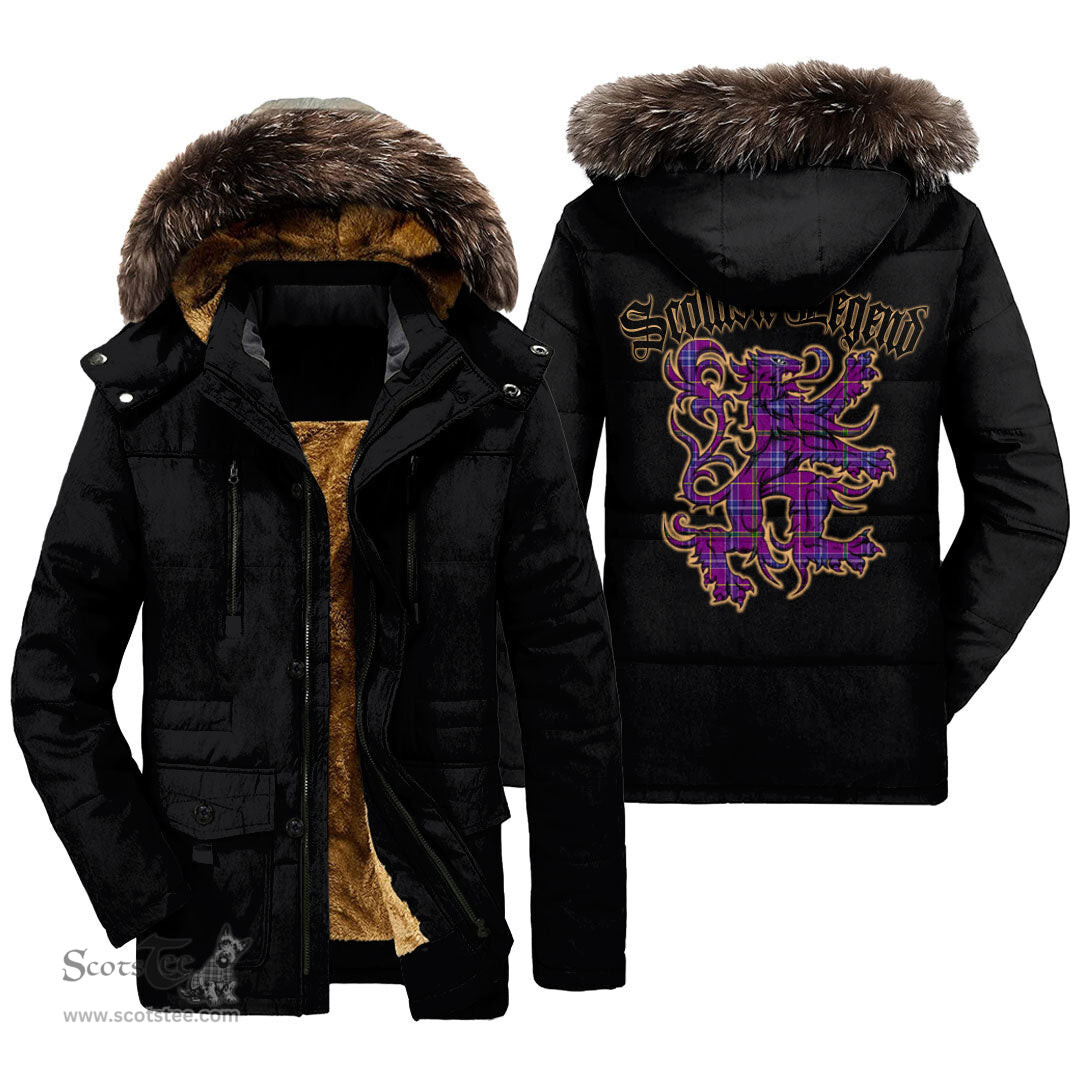 ScotsTee Shop Scottish Jackson Clan Scottish Legend Lion Tartan Faux Fur Hooded Parka Jacket