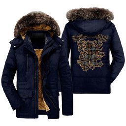 ScotsTee Shop Scottish Gunn Weathered Clan Scottish Legend Lion Tartan Faux Fur Hooded Parka Jacket