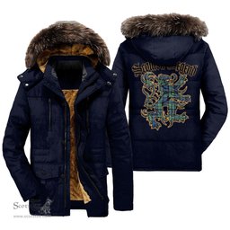 ScotsTee Shop Scottish Leslie Hunting Ancient Clan Scottish Legend Lion Tartan Faux Fur Hooded Parka Jacket