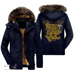 ScotsTee Shop Scottish Houston Clan Crest Scottish Legend Lion Tartan Faux Fur Hooded Parka Jacket