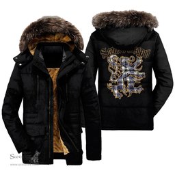 ScotsTee Shop Scottish Hannay Modern Clan Scottish Legend Lion Tartan Faux Fur Hooded Parka Jacket
