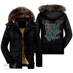 ScotsTee Shop Scottish Lockhart Clan Scottish Legend Lion Tartan Faux Fur Hooded Parka Jacket