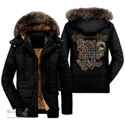 ScotsTee Shop Scottish MacDonald Ancient Clan Crest Scottish Legend Lion Tartan Faux Fur Hooded Parka Jacket