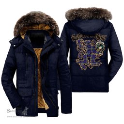 ScotsTee Shop Scottish Kinnaird Clan Crest Scottish Legend Lion Tartan Faux Fur Hooded Parka Jacket