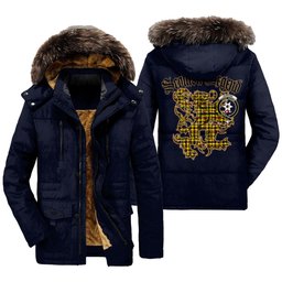ScotsTee Shop Scottish Jardine Clan Crest Scottish Legend Lion Tartan Faux Fur Hooded Parka Jacket