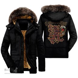 ScotsTee Shop Scottish MacDuff Ancient Clan Crest Scottish Legend Lion Tartan Faux Fur Hooded Parka Jacket