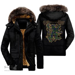 ScotsTee Shop Scottish MacKellar Clan Scottish Legend Lion Tartan Faux Fur Hooded Parka Jacket