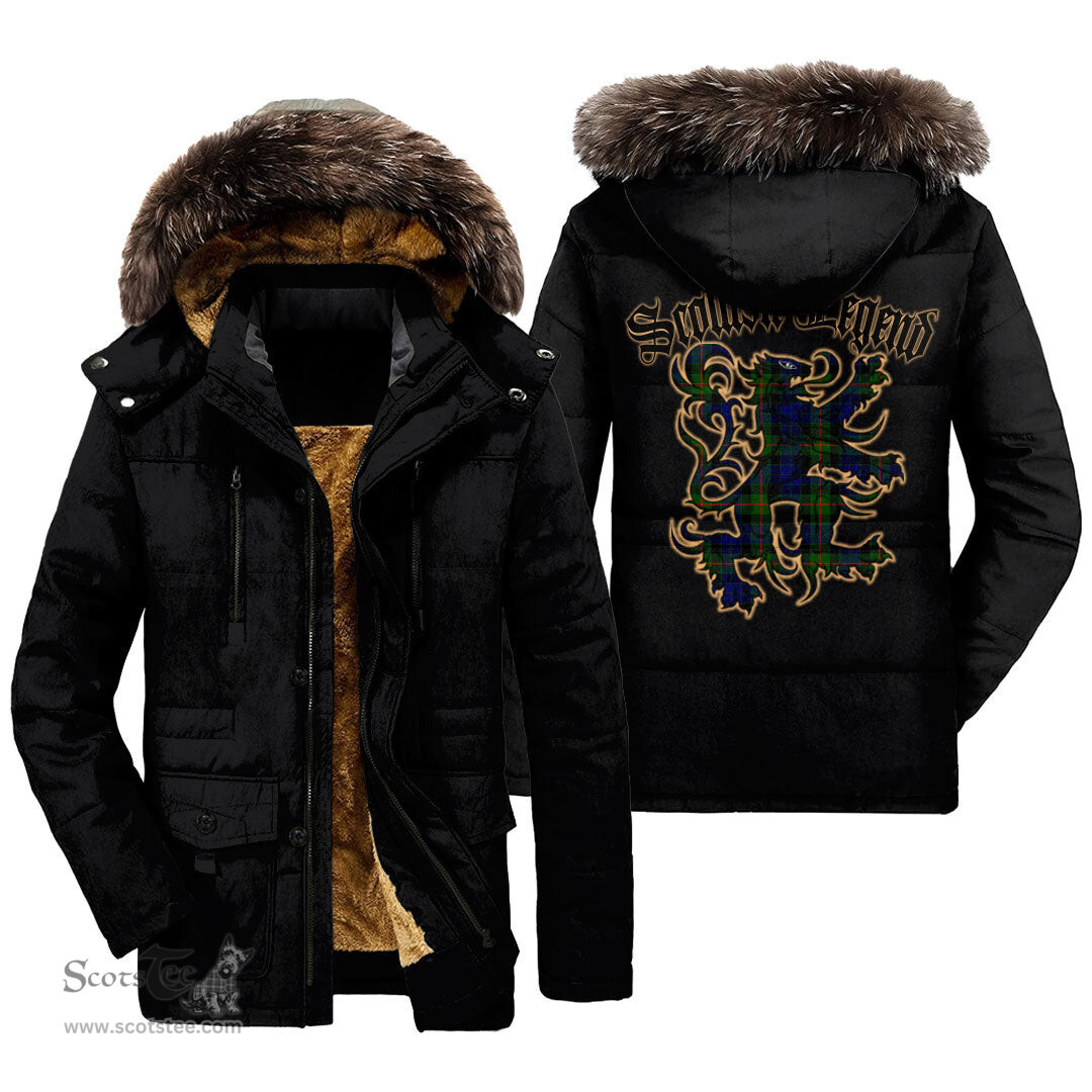 ScotsTee Shop Scottish Gunn Modern Clan Scottish Legend Lion Tartan Faux Fur Hooded Parka Jacket