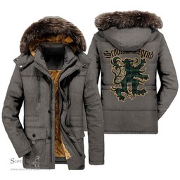 ScotsTee Shop Scottish MacAulay Hunting Ancient Clan Scottish Legend Lion Tartan Faux Fur Hooded Parka Jacket