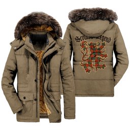 ScotsTee Shop Scottish MacAulay Ancient Clan Scottish Legend Lion Tartan Faux Fur Hooded Parka Jacket