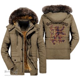 ScotsTee Shop Scottish Jacobite Clan Scottish Legend Lion Tartan Faux Fur Hooded Parka Jacket