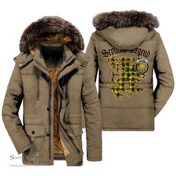 ScotsTee Shop Scottish MacLeod of Lewis Modern Clan Crest Scottish Legend Lion Tartan Faux Fur Hooded Parka Jacket