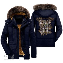ScotsTee Shop Scottish MacPherson Dress Modern Clan Scottish Legend Lion Tartan Faux Fur Hooded Parka Jacket
