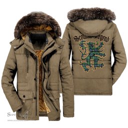 ScotsTee Shop Scottish MacThomas Ancient Clan Scottish Legend Lion Tartan Faux Fur Hooded Parka Jacket