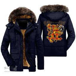 ScotsTee Shop Scottish MacMillan Clan Clan Crest Scottish Legend Lion Tartan Faux Fur Hooded Parka Jacket