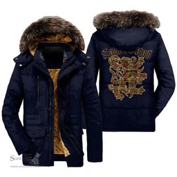 ScotsTee Shop Scottish MacMillan Old Weathered Clan Scottish Legend Lion Tartan Faux Fur Hooded Parka Jacket