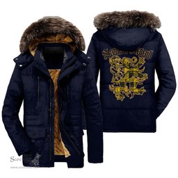 ScotsTee Shop Scottish MacLeod of Lewis Ancient Clan Scottish Legend Lion Tartan Faux Fur Hooded Parka Jacket