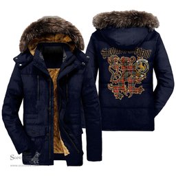 ScotsTee Shop Scottish MacPherson Weathered Clan Crest Scottish Legend Lion Tartan Faux Fur Hooded Parka Jacket