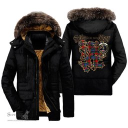 ScotsTee Shop Scottish Mar Clan Crest Scottish Legend Lion Tartan Faux Fur Hooded Parka Jacket