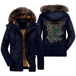 ScotsTee Shop Scottish MacNeill of Barra Ancient Clan Scottish Legend Lion Tartan Faux Fur Hooded Parka Jacket