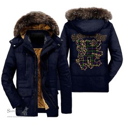 ScotsTee Shop Scottish Malcolm Modern Clan Scottish Legend Lion Tartan Faux Fur Hooded Parka Jacket