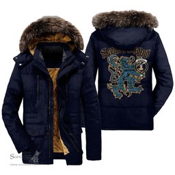 ScotsTee Shop Scottish Matheson Hunting Ancient Clan Crest Scottish Legend Lion Tartan Faux Fur Hooded Parka Jacket