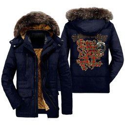 ScotsTee Shop Scottish MacLaine of Loch Buie Clan Crest Scottish Legend Lion Tartan Faux Fur Hooded Parka Jacket