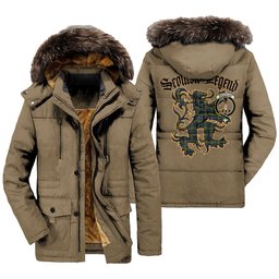 ScotsTee Shop Scottish MacLellan Ancient Clan Crest Scottish Legend Lion Tartan Faux Fur Hooded Parka Jacket