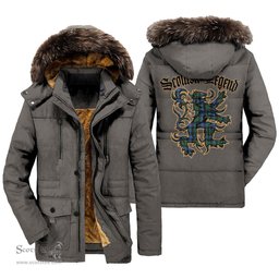 ScotsTee Shop Scottish MacRae Hunting Ancient Clan Scottish Legend Lion Tartan Faux Fur Hooded Parka Jacket
